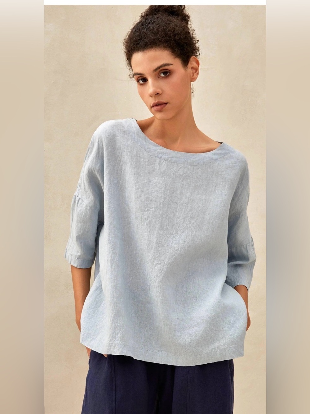 NWT Lintico Aurora Ice Blue 100% Linen Boat Neck Boxy Lagenlook Top XXL